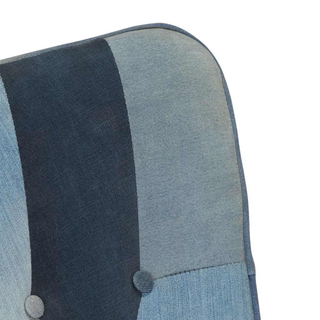 vidaXL Gungstol med fotpall blå denim lappmönster kanvas