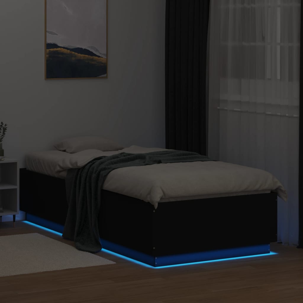 vidaXL Sängram med LEDs svart 100x200 cm konstruerad trä