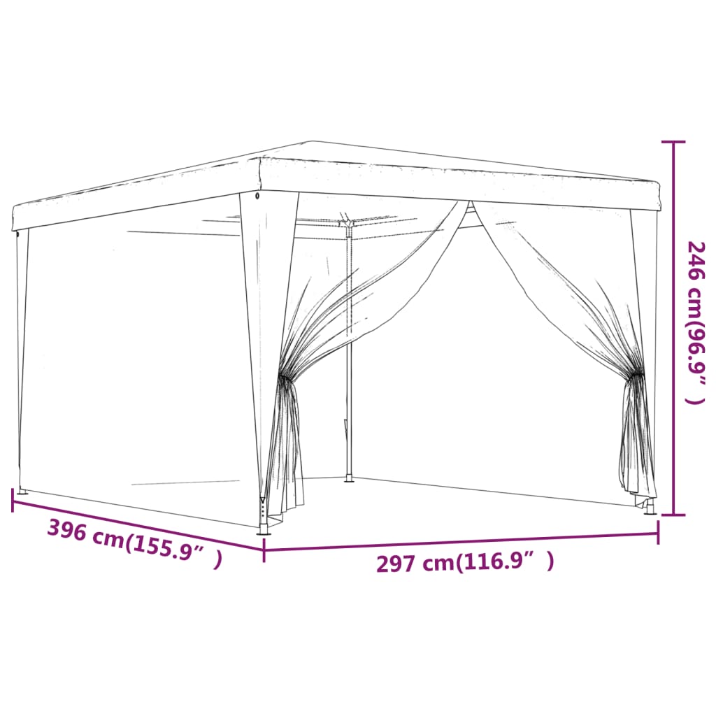 vidaXL Partytält med 4 sidoväggar i nät 3x4 m HDPE antracit