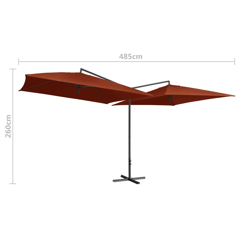 vidaXL Dubbelt parasoll med stålstång 250x250 cm terrakotta