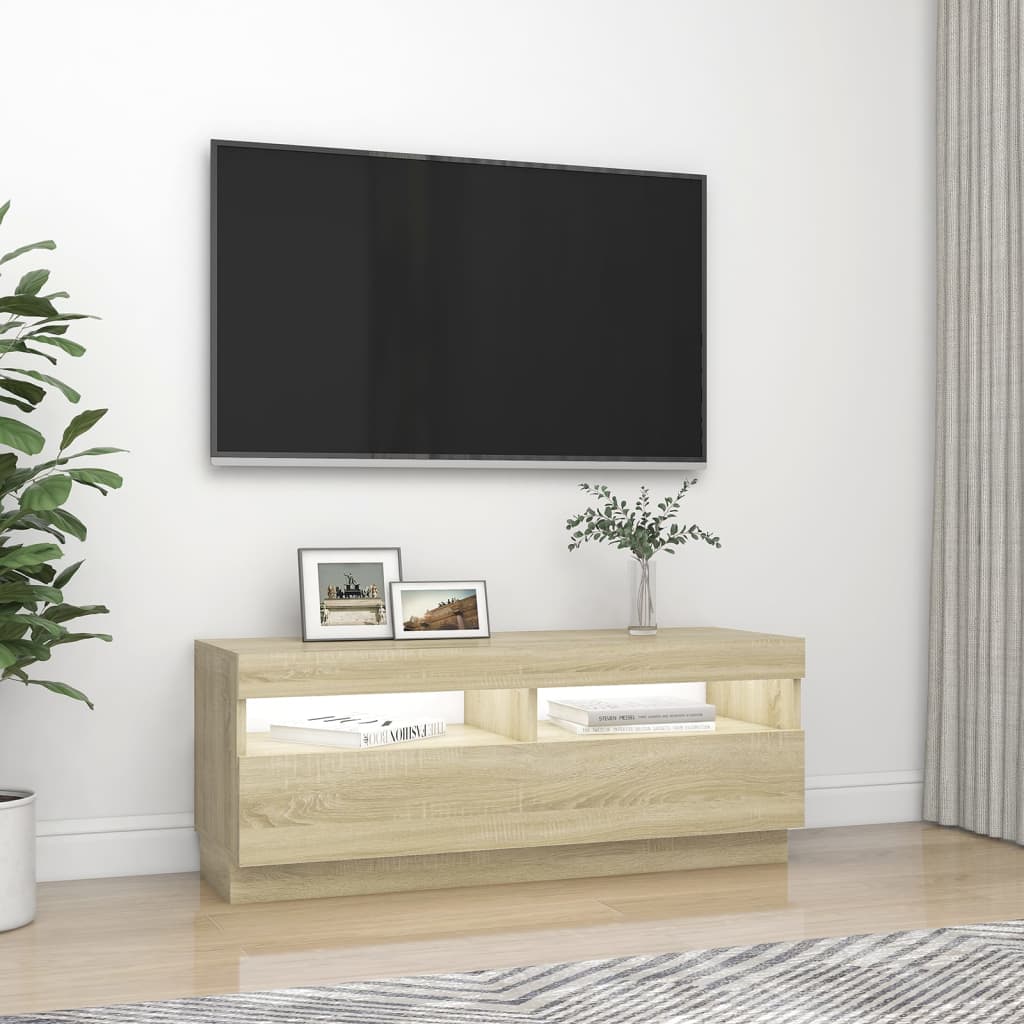 vidaXL TV-bänk med LED-belysning sonoma-ek 100x35x40 cm