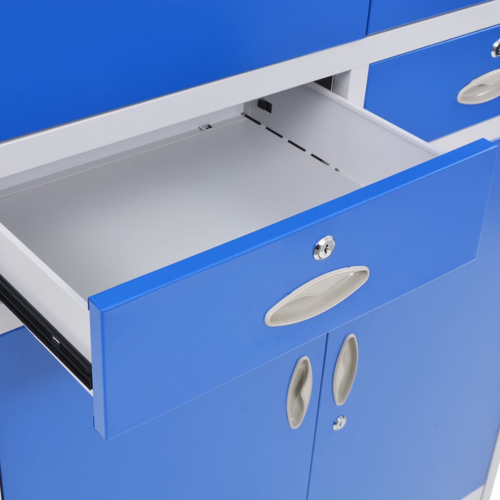 vidaXL Dokumentskåp med 4 dörrar metall 90x40x180 cm grå och blå