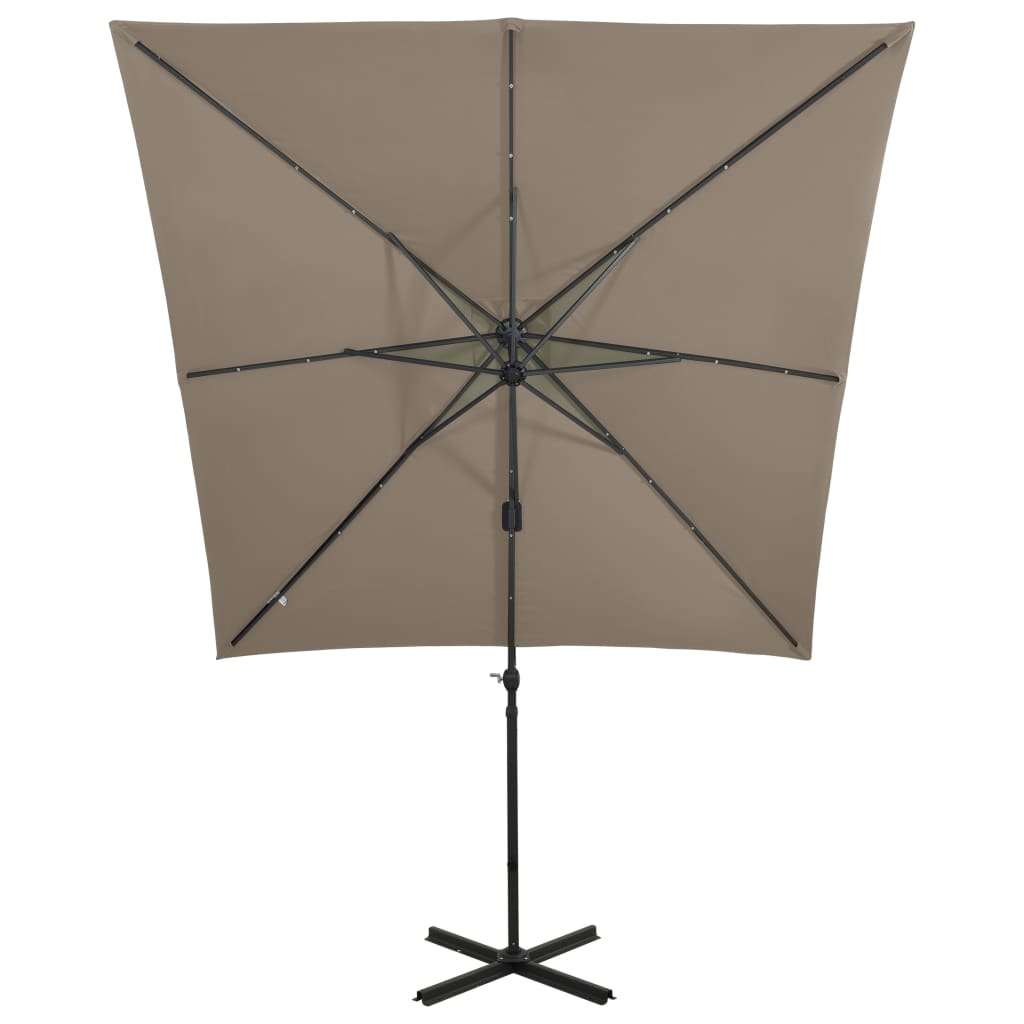 vidaXL Frihängande parasoll med stång och LED taupe 250 cm