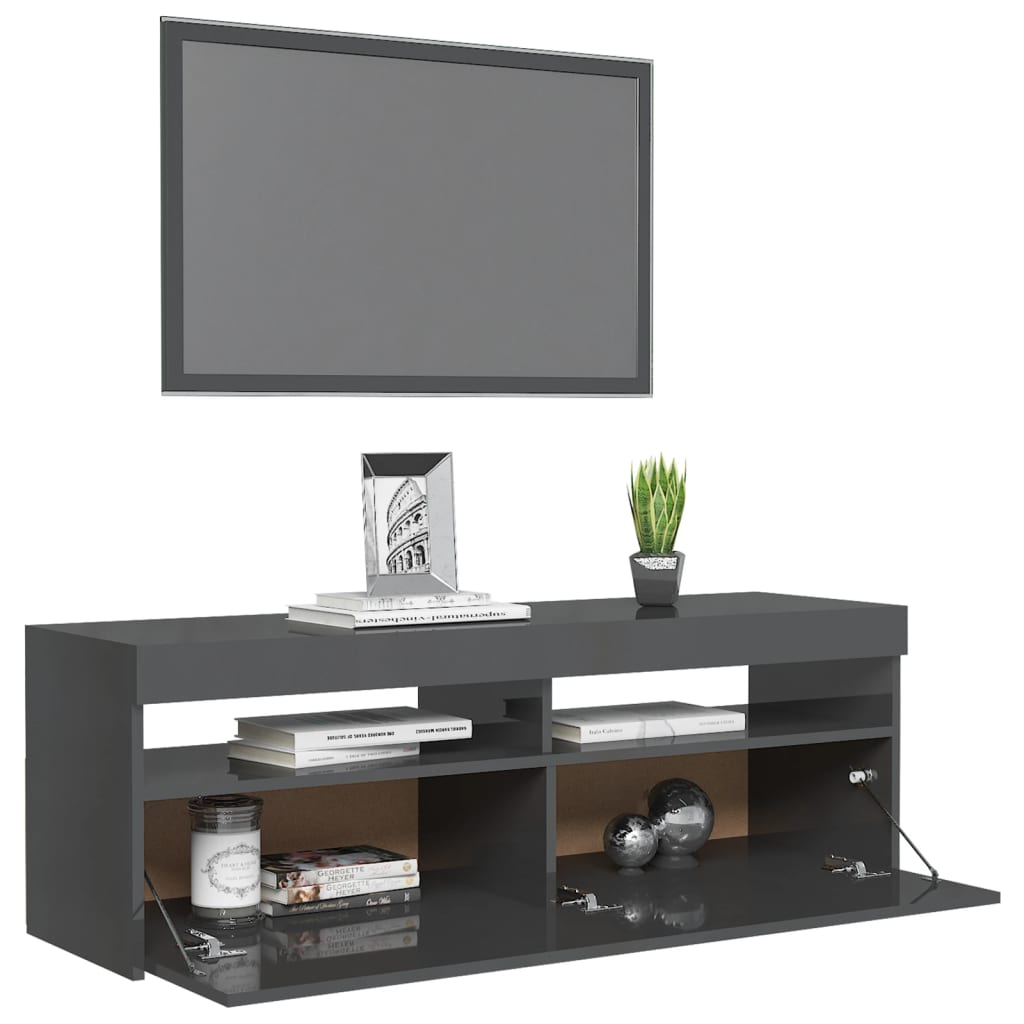 vidaXL TV-bänk med LED-belysning grå högglans 120x35x40 cm