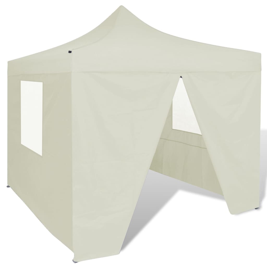 vidaXL Hopfällbart tält med 4 väggar 3 x 3 m gräddvit
