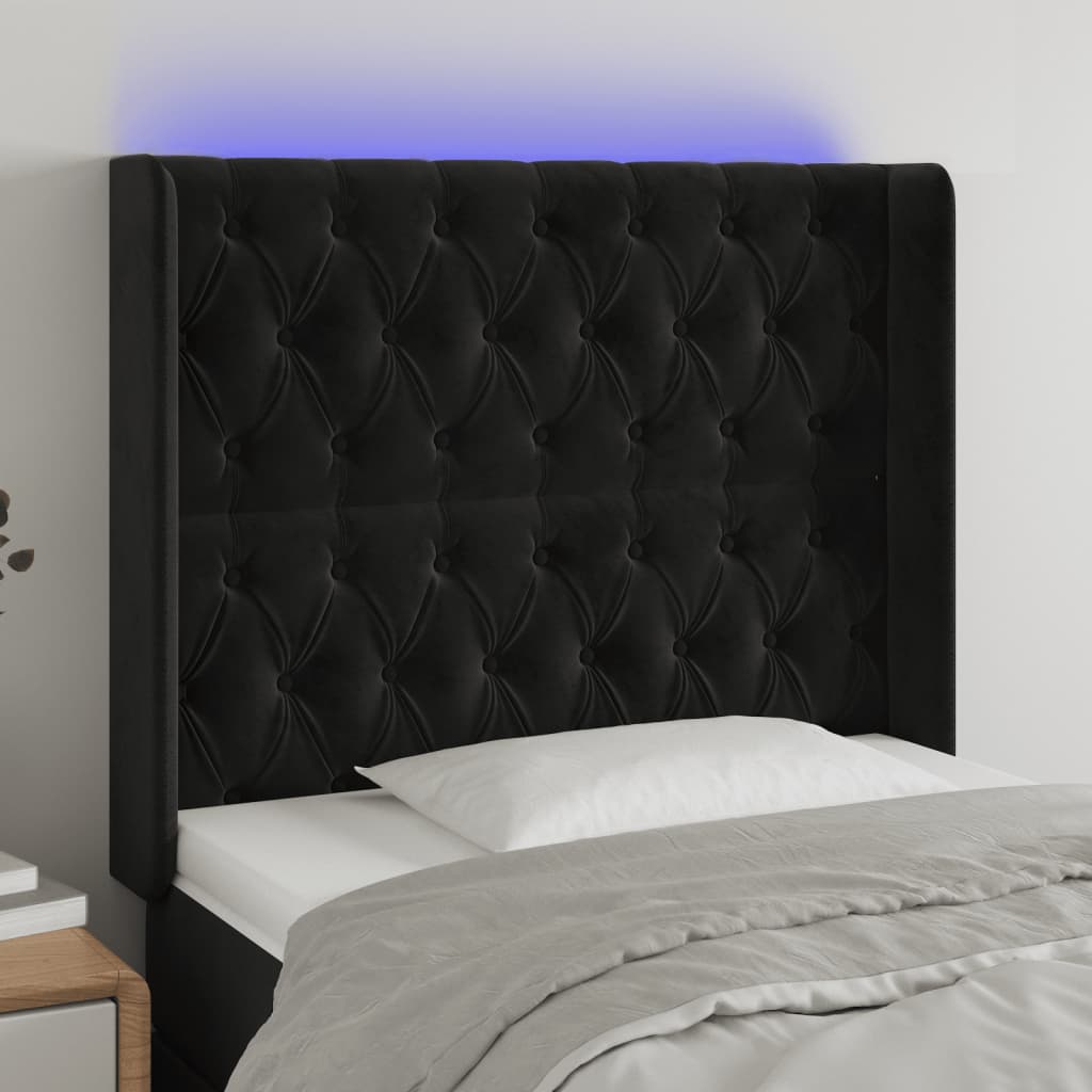 vidaXL Sänggavel LED svart 103x16x118/128 cm sammet
