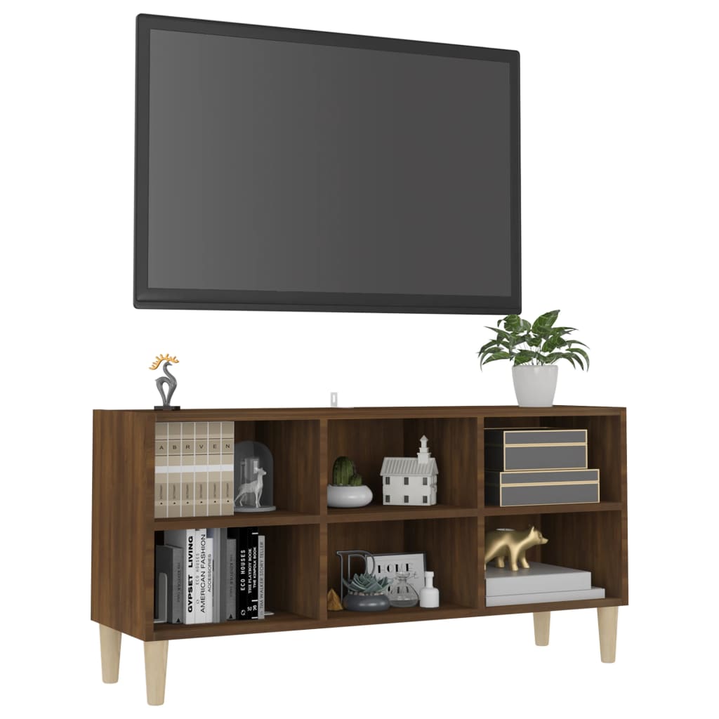 vidaXL TV-bänk med massiva träben brun ek 103,5x30x50 cm