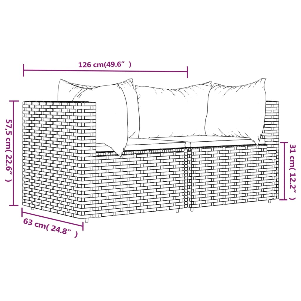 vidaXL Trädgårdssoffa hörnsektion med dynor 2 st grå konstrotting