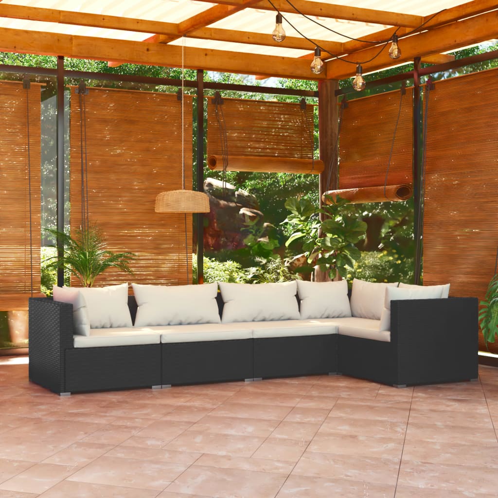 vidaXL Loungegrupp för trädgården med dynor 5 delar konstrotting svart