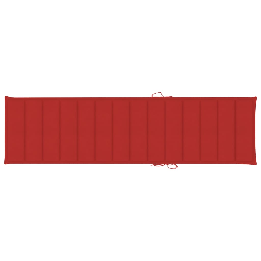 vidaXL Solsäng med röd dyna massiv teak