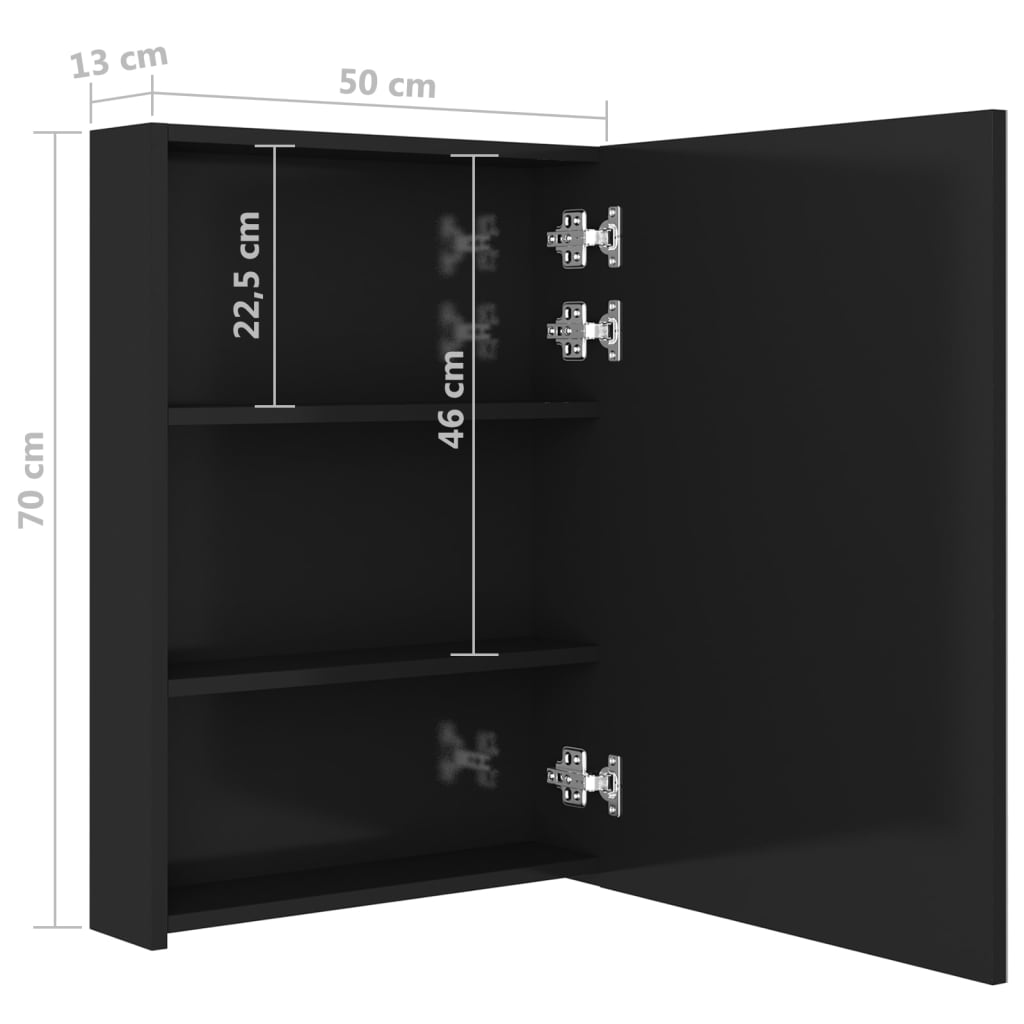 vidaXL Spegelskåp med LED svart 50x13x70 cm