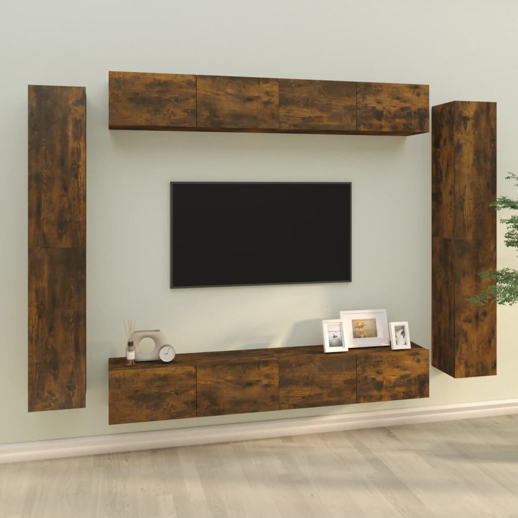 vidaXL Tv-skåp 8 delar rökfärgad ek konstruerat trä