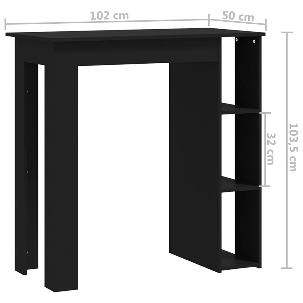 vidaXL Barbord med hylla svart 102x50x103,5 cm konstruerat trä