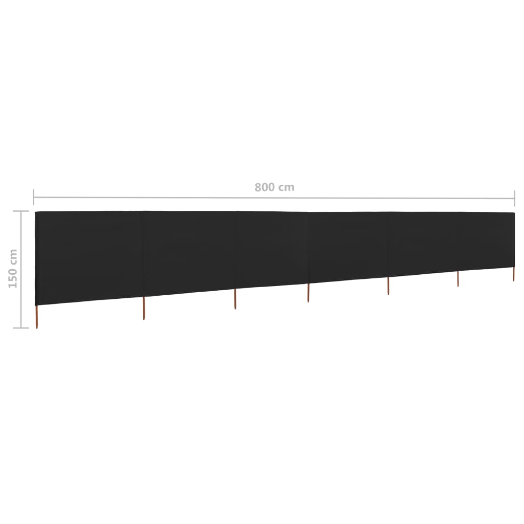 vidaXL Vindskydd 6 paneler tyg 800x120 cm svart