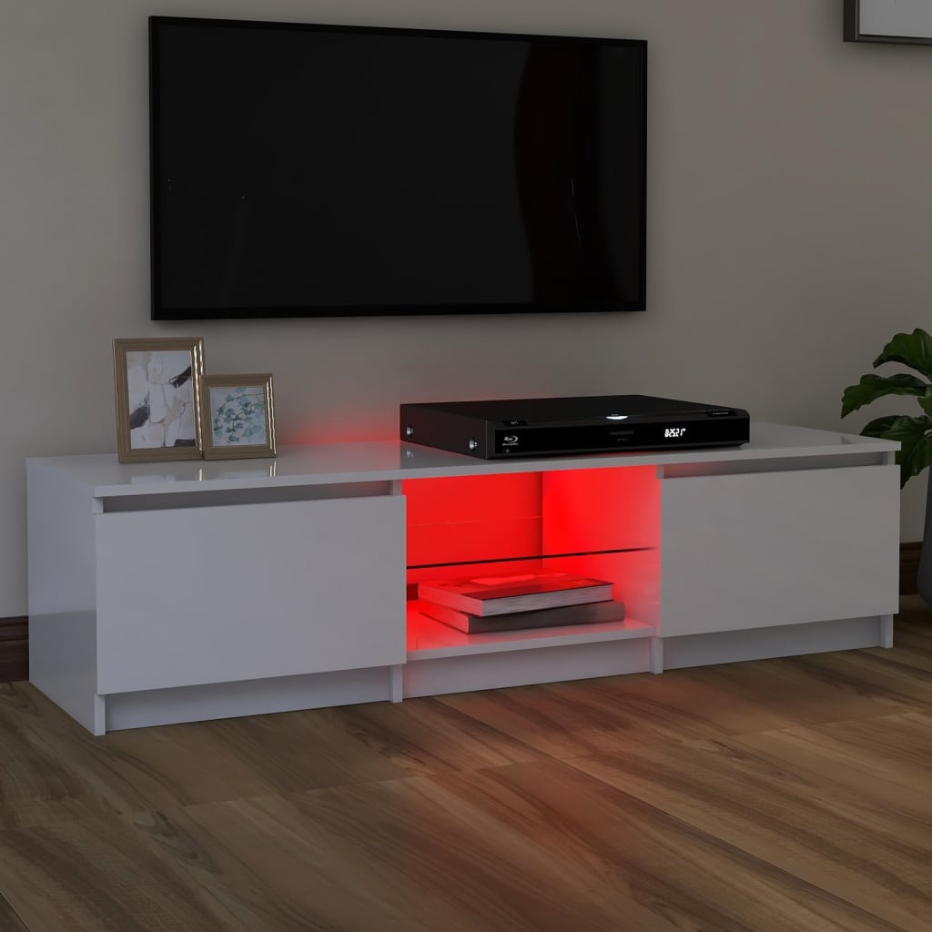 vidaXL TV-bänk med LED-belysning vit högglans 140x40x35,5 cm