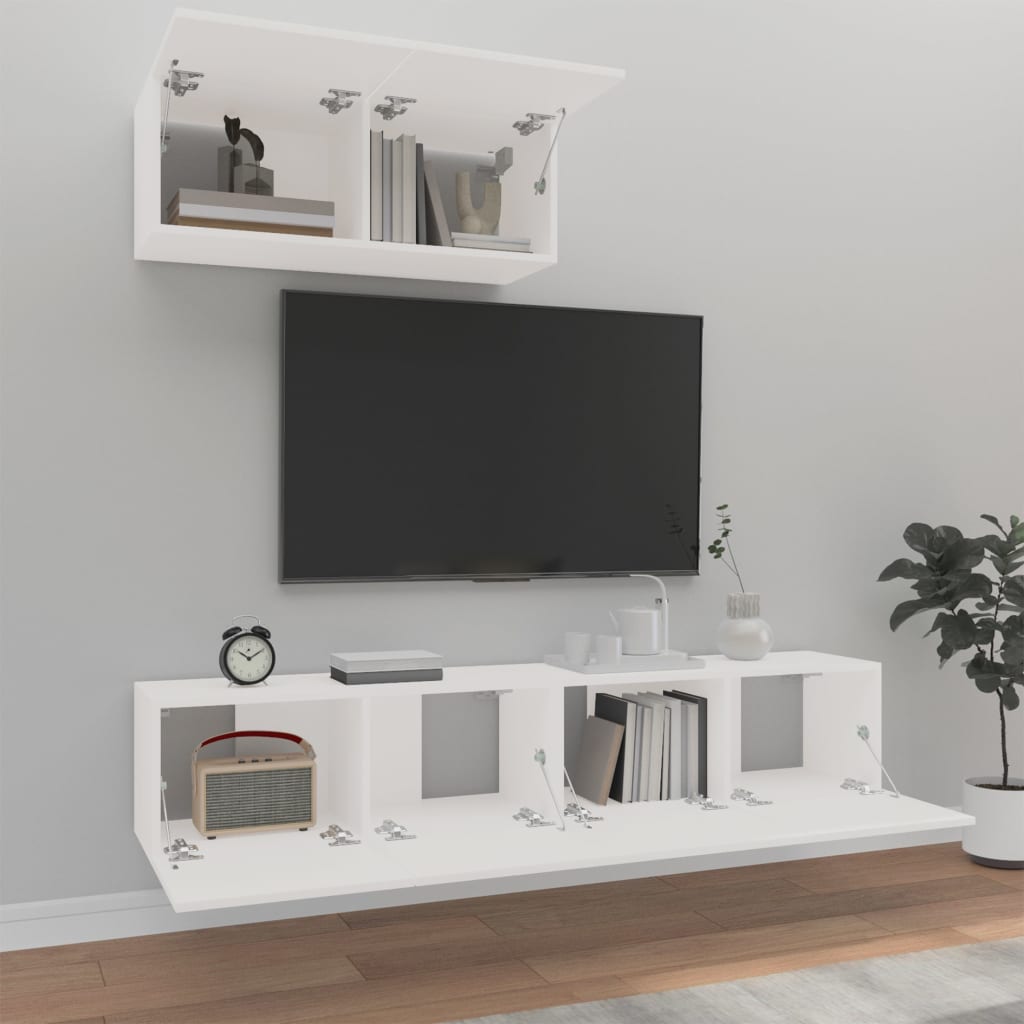 vidaXL Tv-skåp 3 delar vit konstruerat trä