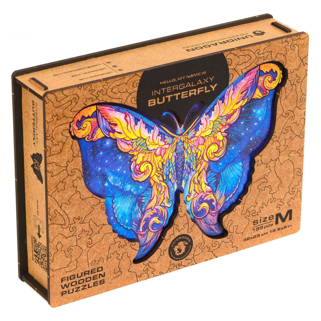 UNIDRAGON Pussel trä 199 bitar Intergalaxy Butterfly medium 32x23 cm