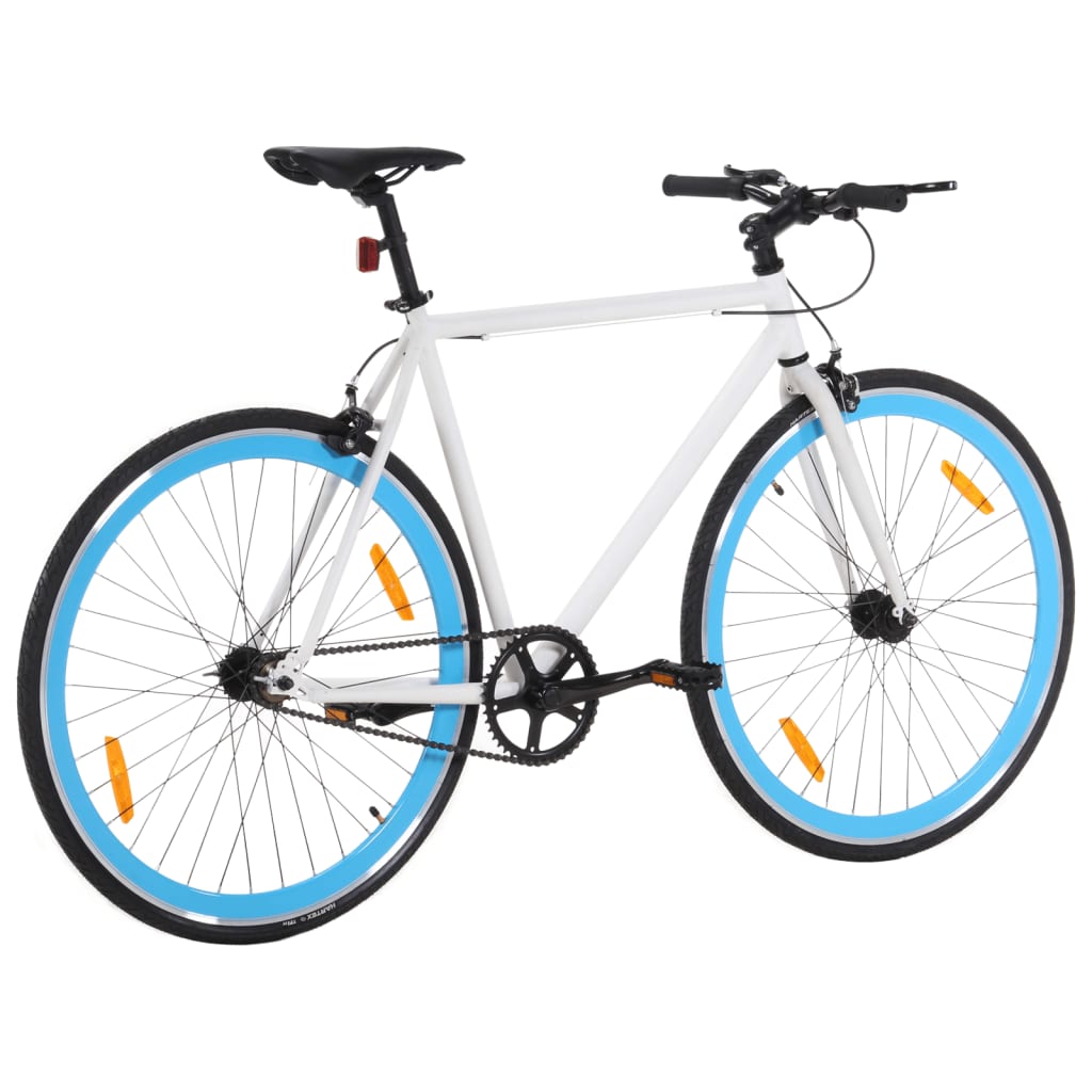 vidaXL Fixed gear cykel vit och blå 700c 55 cm
