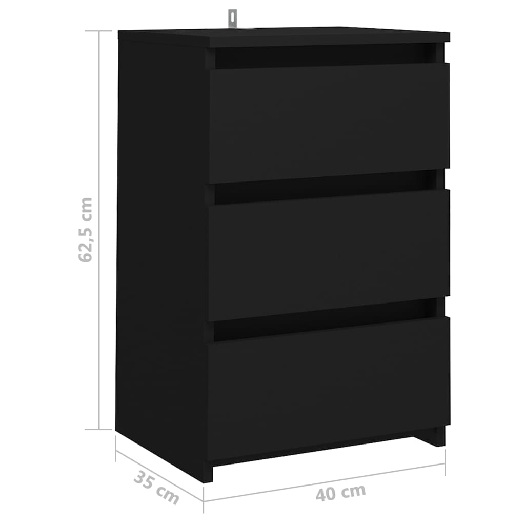 vidaXL Sängbord svart 40x35x62,5 cm konstruerat trä