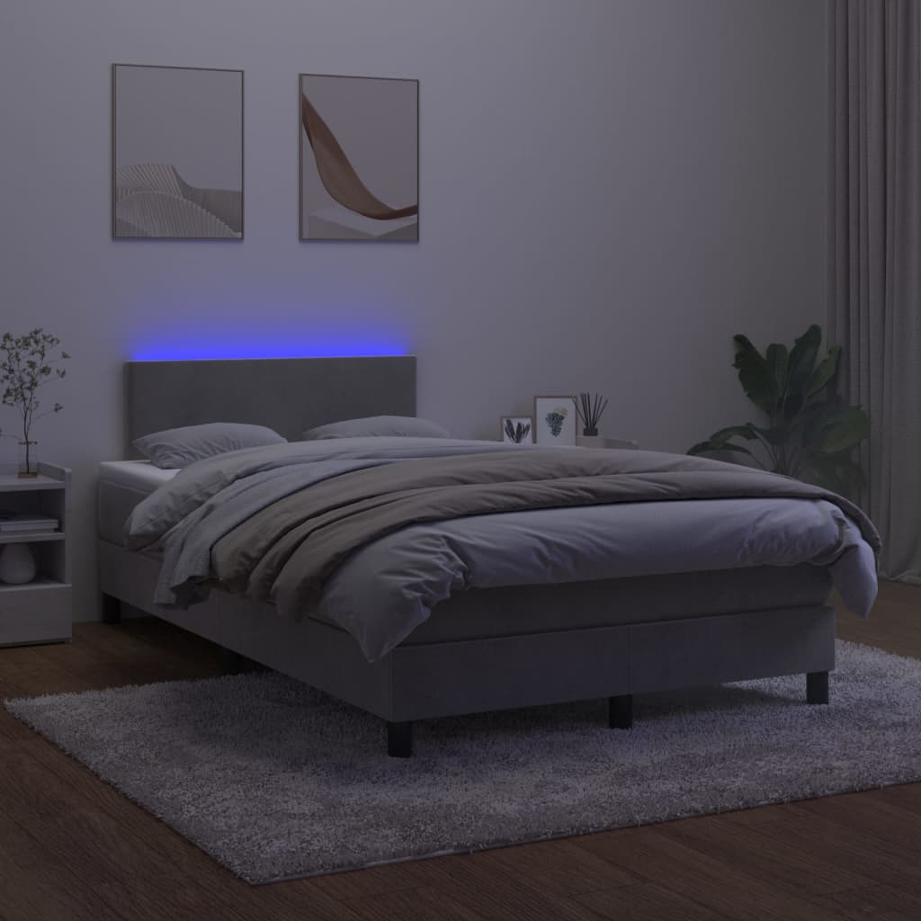 vidaXL Ramsäng med madrass & LED ljusgrå 120x200 cm sammet