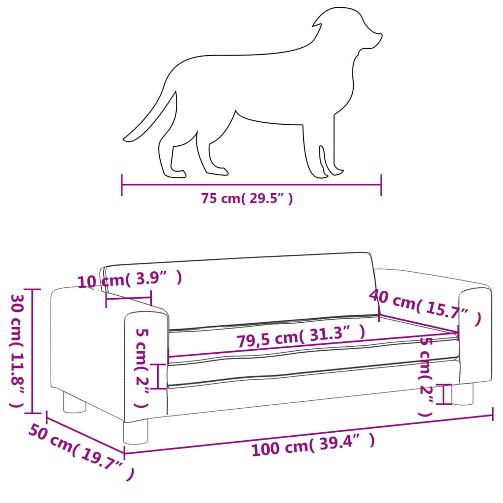 vidaXL Hundbädd med förlängning brun 100x50x30 cm sammet