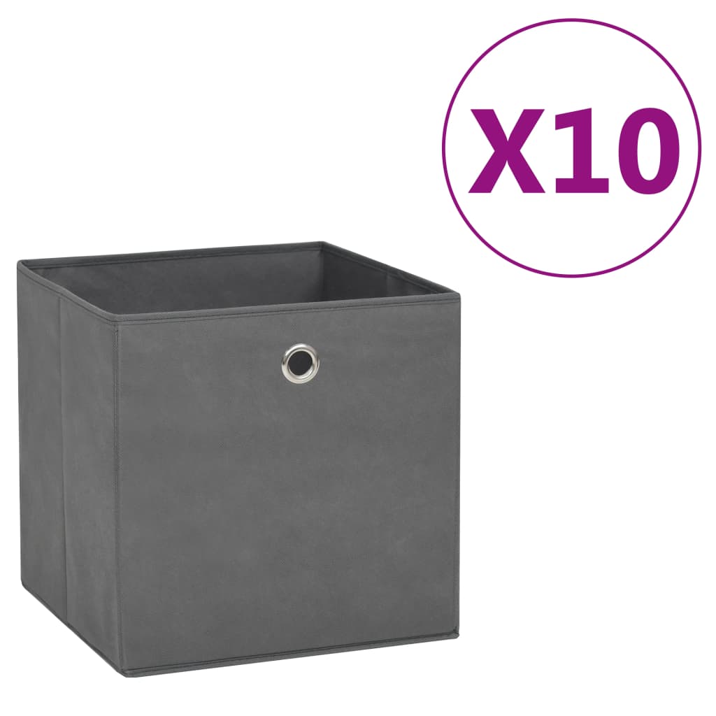 vidaXL Förvaringslådor 10 st non-woven tyg 28x28x28 cm grå
