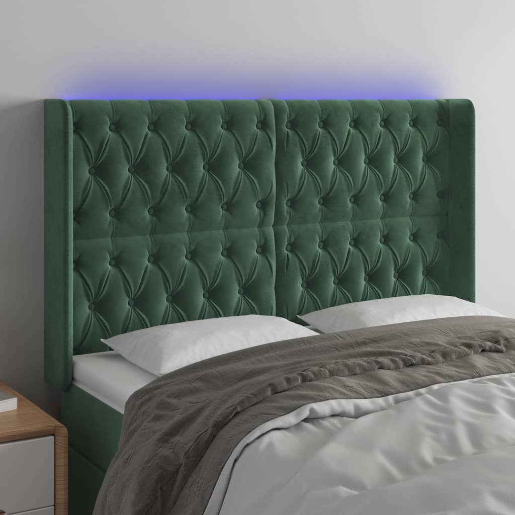 vidaXL Sänggavel LED grön 163x16x118/128 cm tsammetyg