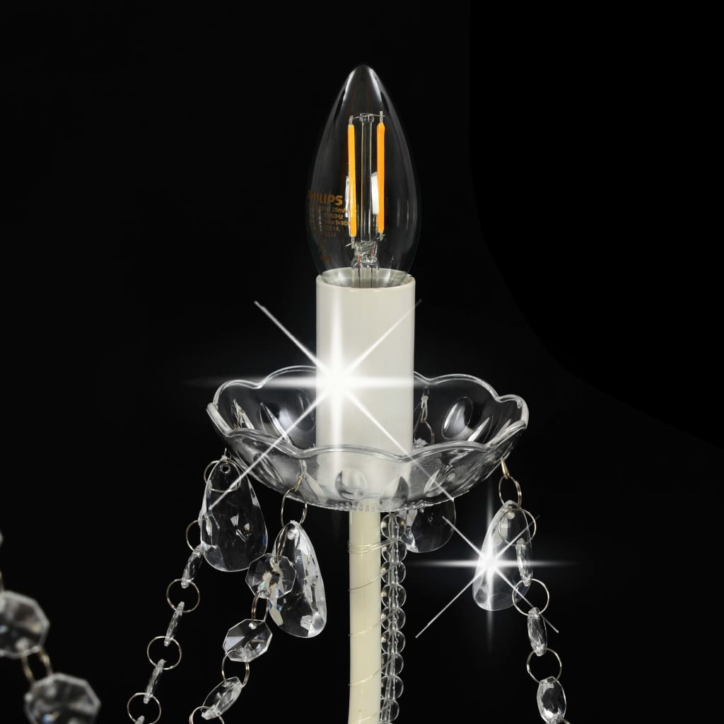 vidaXL Takkrona med pärlor vit 8 x E14-glödlampor