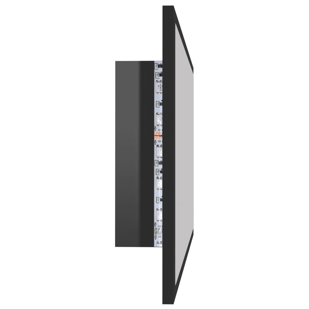 vidaXL Badrumsspegel med LED svart högglans 80x8,5x37 cm akryl