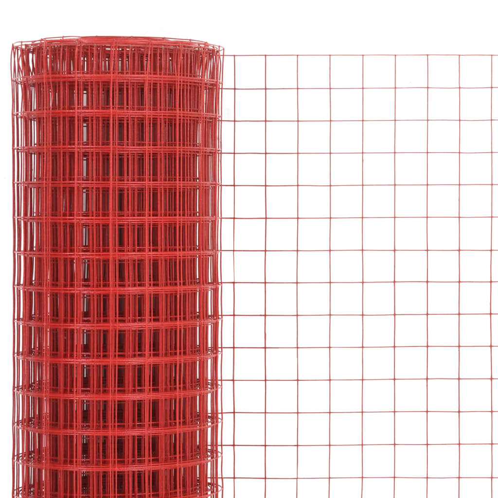 vidaXL Hönsnät stål med PVC-beläggning 10x1 m röd