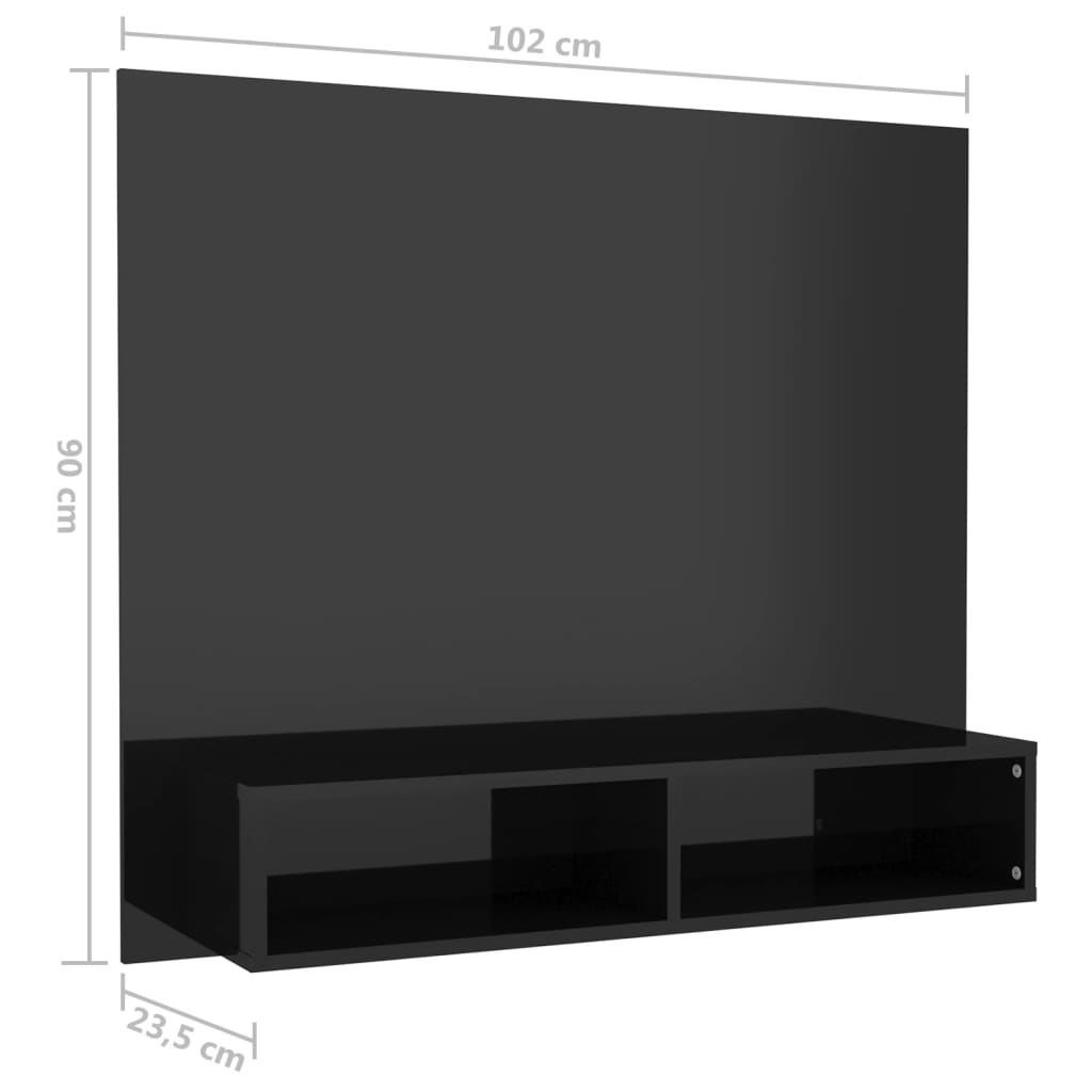 vidaXL Väggmonterat tv-skåp svart högglans 102x23,5x90 cm spånskiva