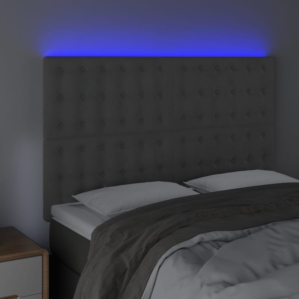 vidaXL Sänggavel LED ljusgrå 144x5x118/128 cm sammet