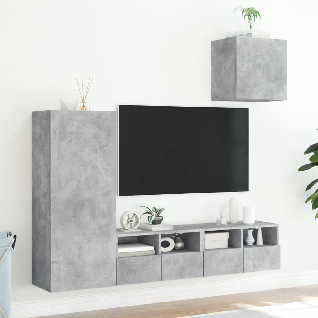 vidaXL Väggmonterade TV-enheter 4 delar betonggrå konstruerat trä