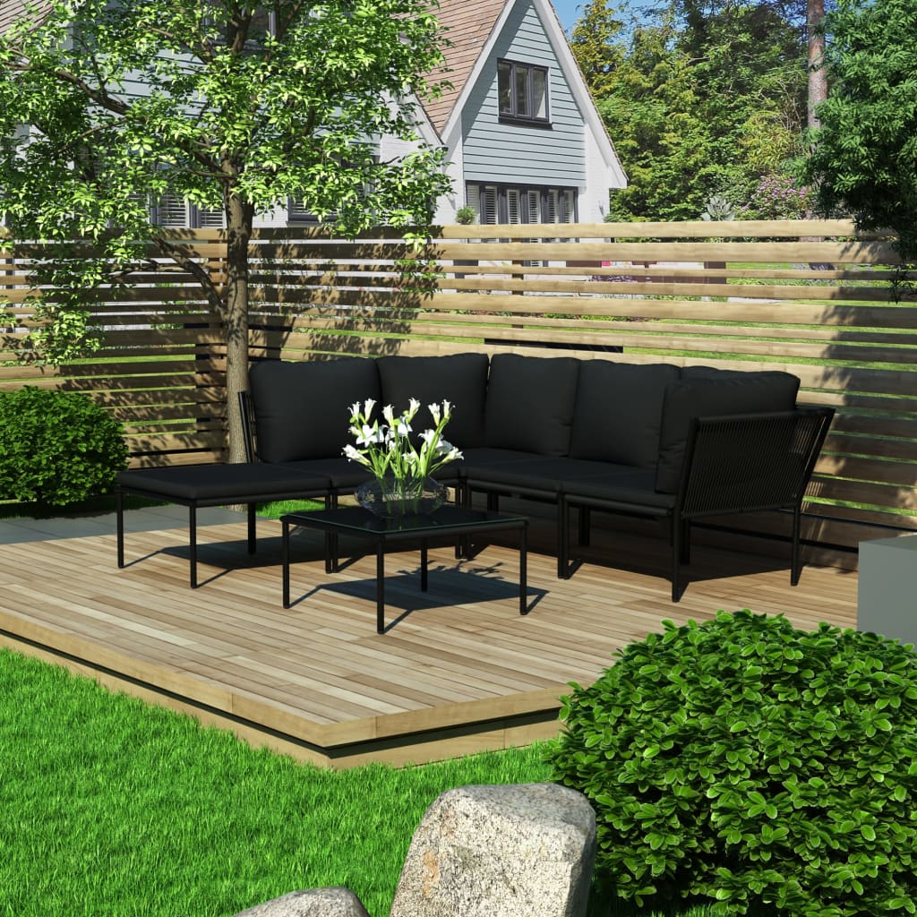 vidaXL Loungegrupp för trädgården med dynor 6 delar svart PVC