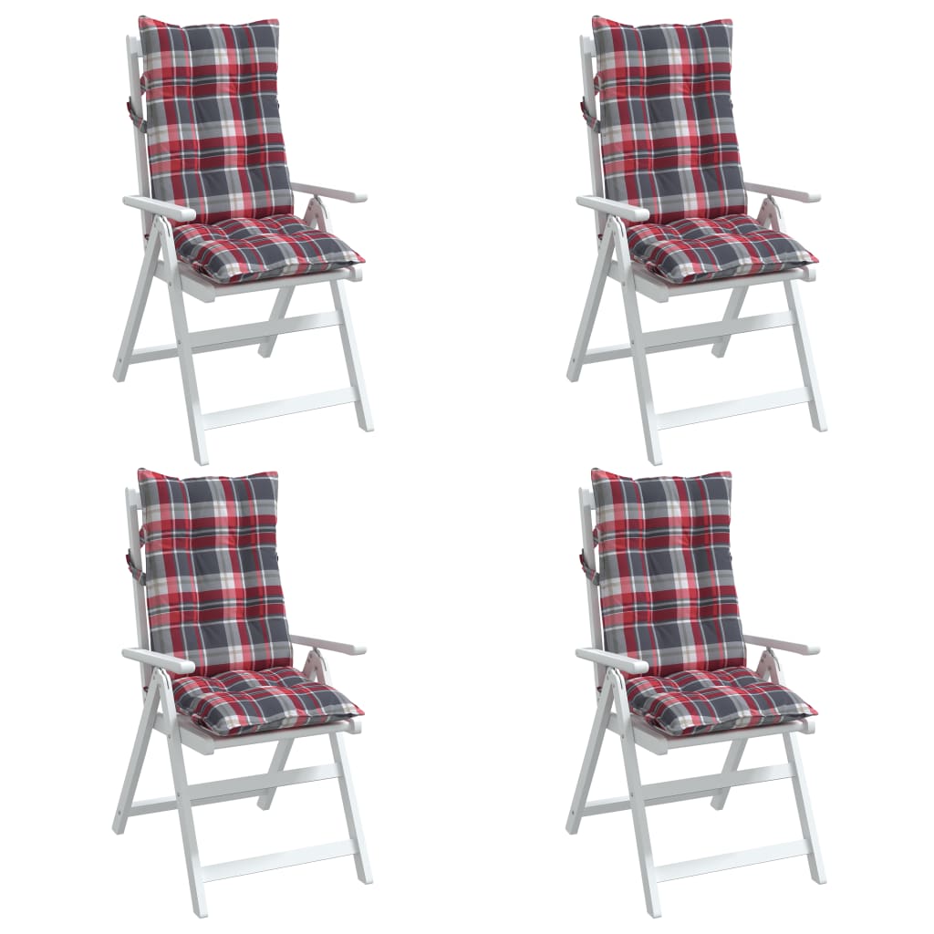 vidaXL Stolsdynor för stolar med hög rygg 4 st rödrutmönster oxfordtyg