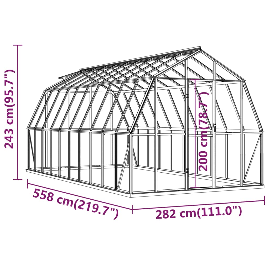 vidaXL Växthus med basram antracit 15,74 m² aluminium
