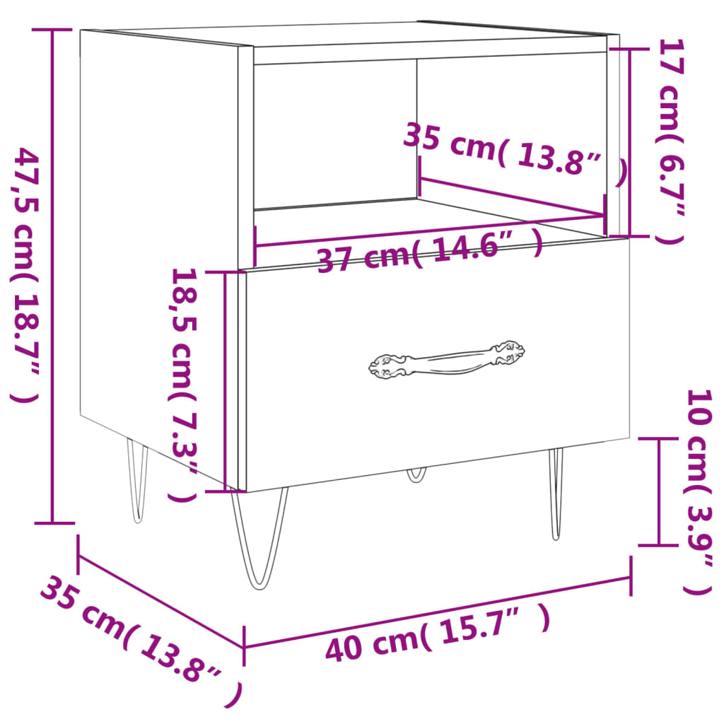 vidaXL Sängbord grå sonoma 40x35x47,5 cm konstruerat trä