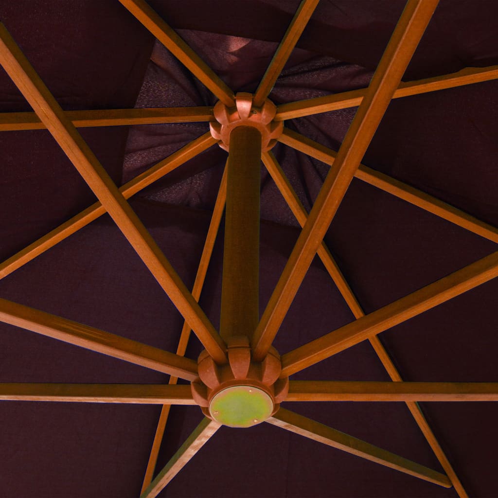 vidaXL Hängande parasoll med stång vinröd 3x3 m massivt granträ