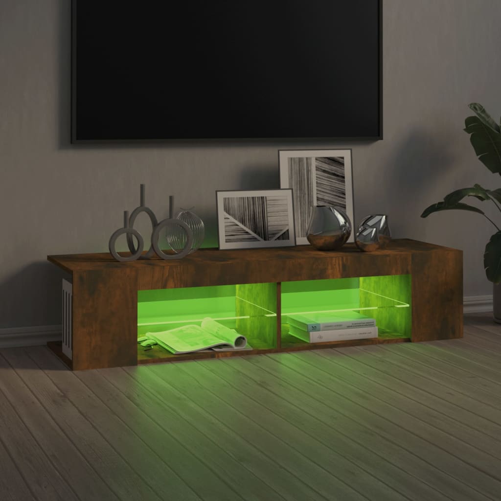 vidaXL Tv-bänk med LED-belysning rökfärgad ek 135x39x30 cm