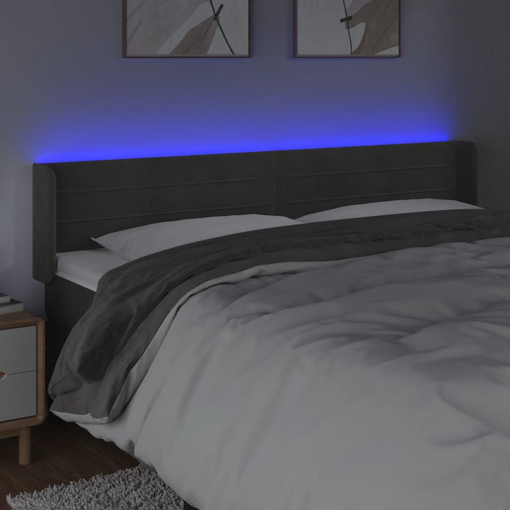 vidaXL Sänggavel LED mörkgrå 163x16x78/88 cm sammet