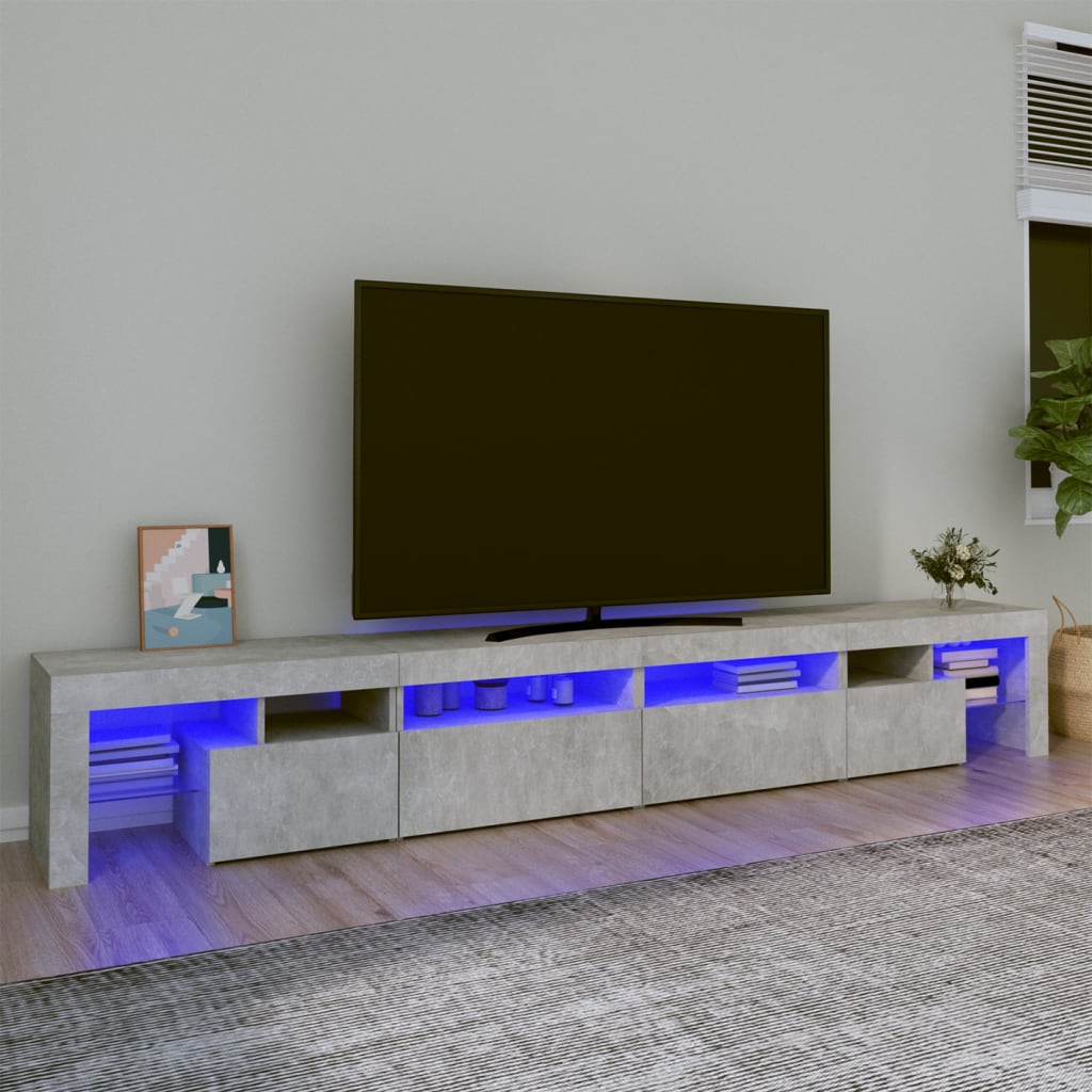 vidaXL Tv-bänk med LED-belysning betonggrå 260x36,5x40 cm