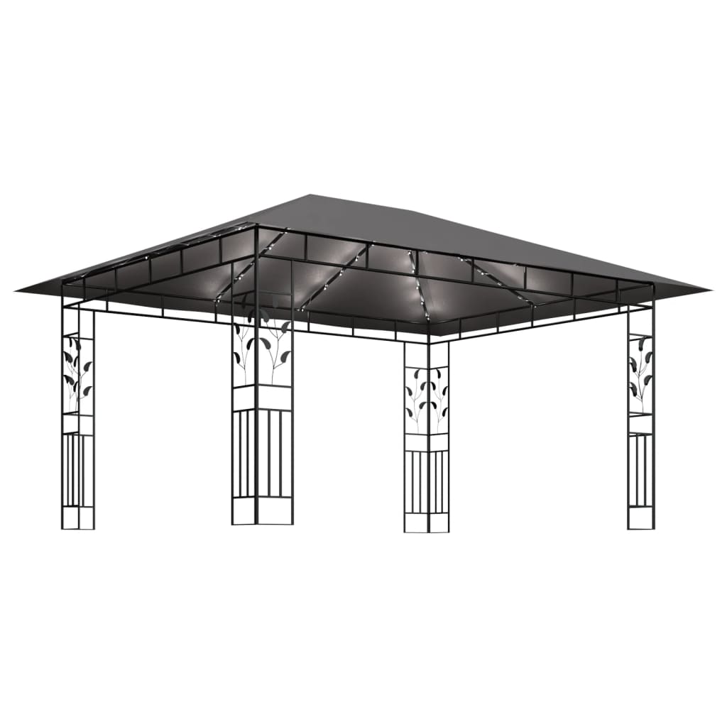 vidaXL Paviljong myggnät ljusslinga LED 4x3x2,73 m antracit 180 g/m²