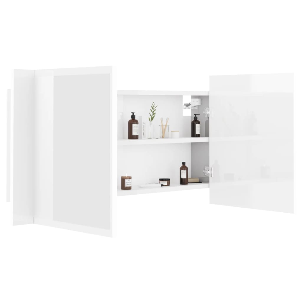 vidaXL Spegelskåp för badrum LED vit högglans 90x12x45 cm akryl