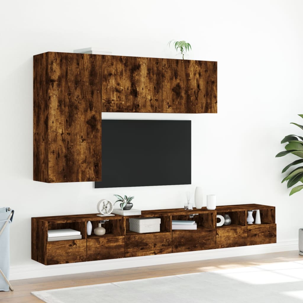 vidaXL Väggmonterade TV-skåp 5 delar rökfärgad ek konstruerat trä