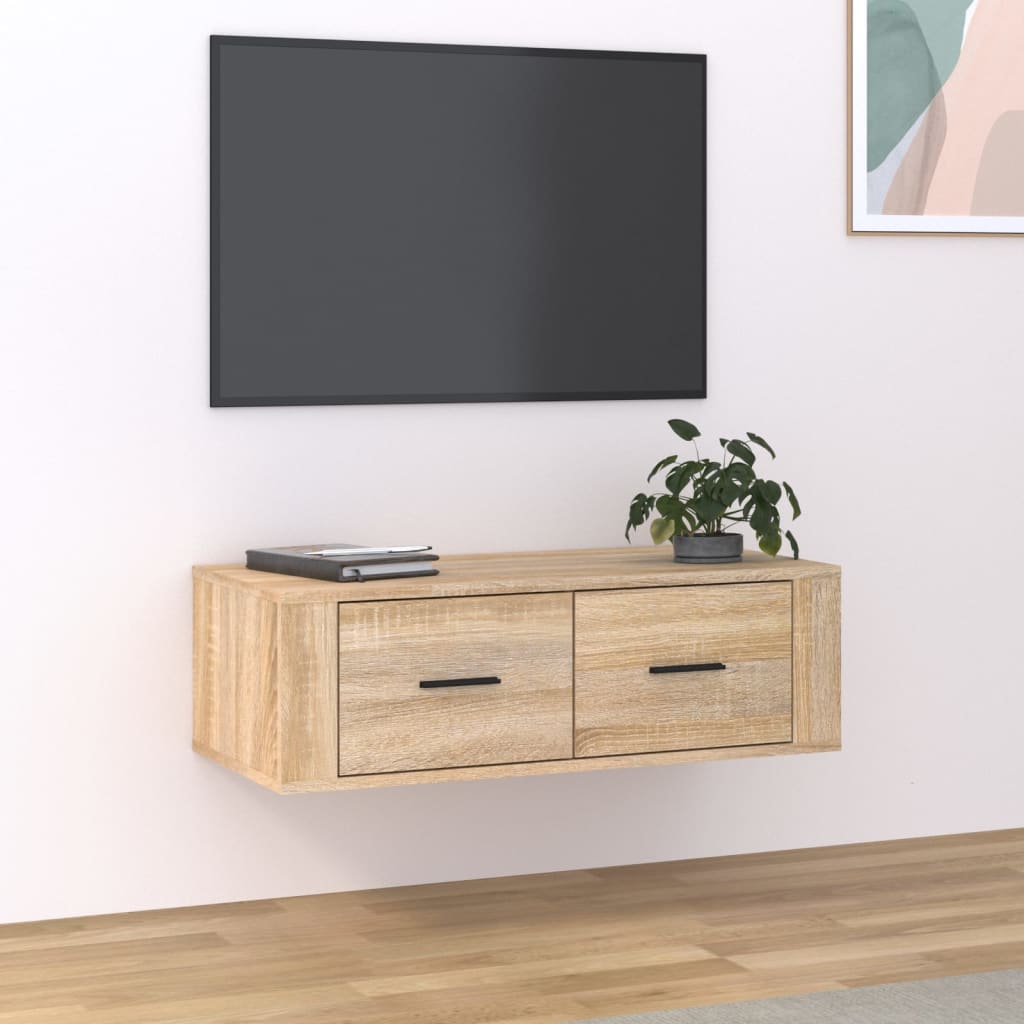 vidaXL Väggmonterad tv-bänk sonoma-ek 80x36x25 cm konstruerat trä