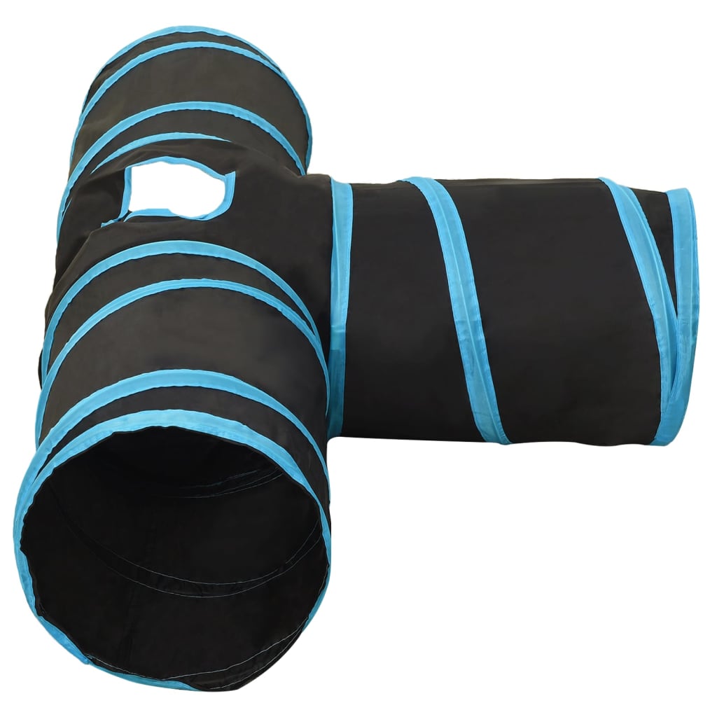 vidaXL 3-vägs kattunnel svart och blå 90 cm polyester