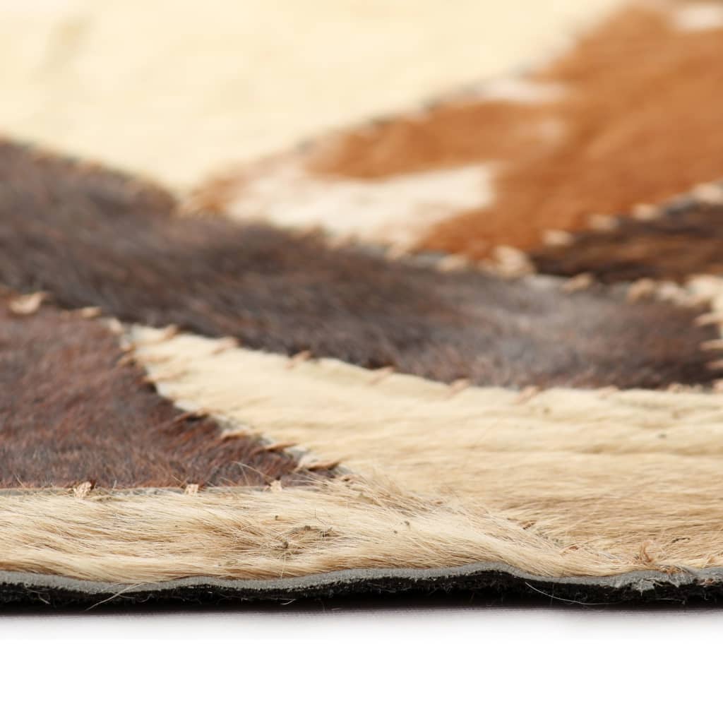 vidaXL Matta äkta läder lappad slumpmässig 80x150 cm brun/vit