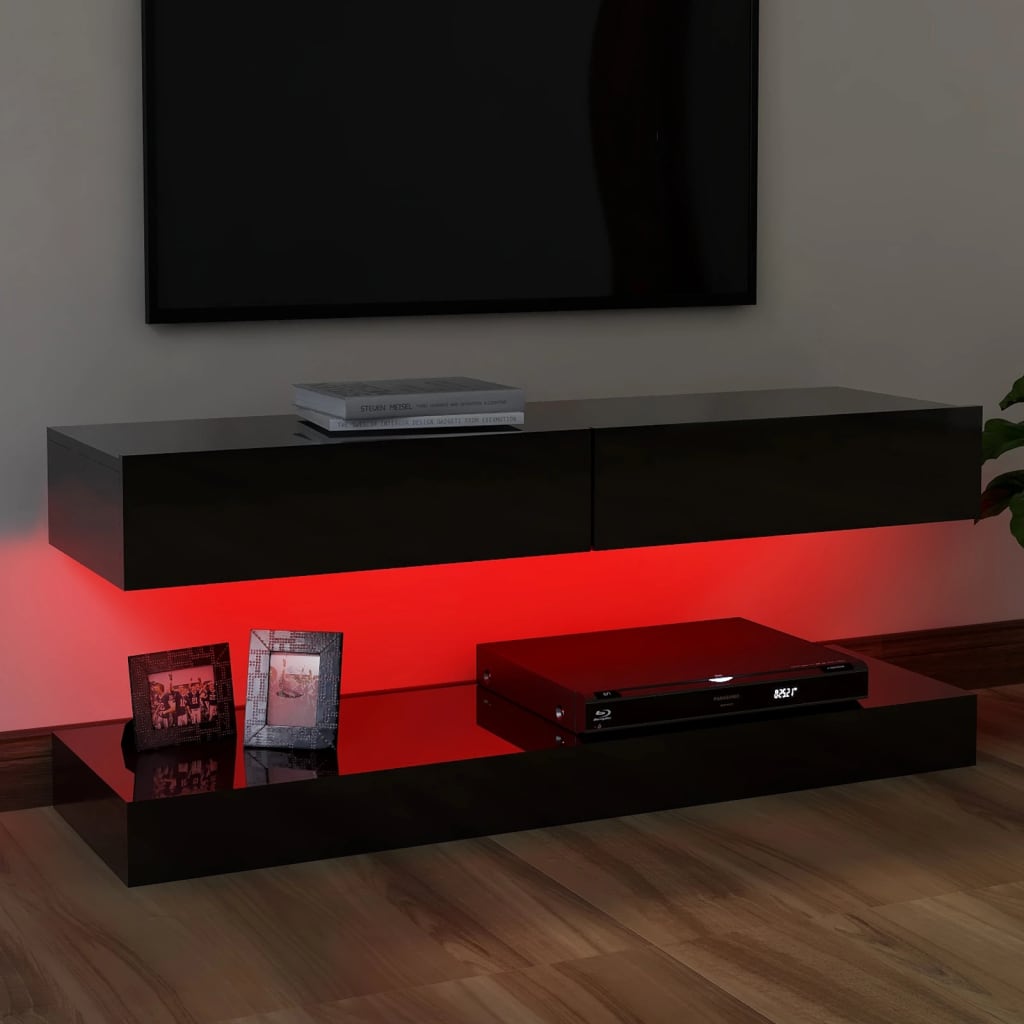 vidaXL TV-bänk med LED-belysning svart högglans 120x35 cm