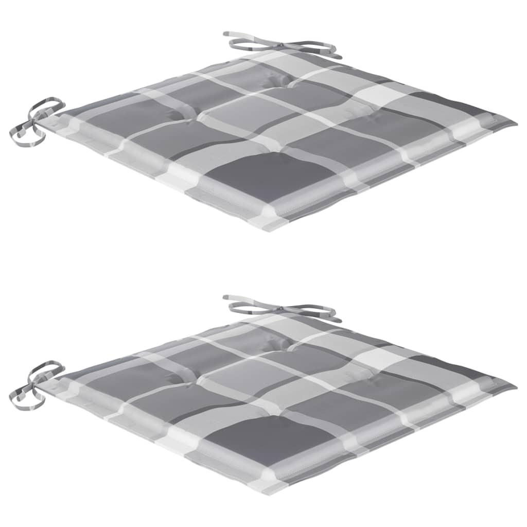 vidaXL Caféset 3 delar med dynor grått rutmönster massiv teak