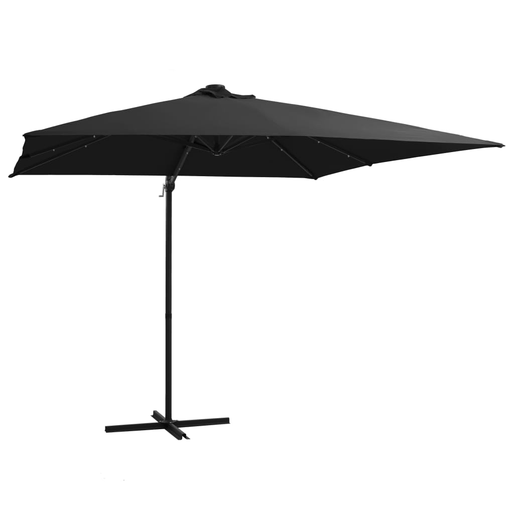 vidaXL Frihängande parasoll med LED och stålstång 250x250 cm svart